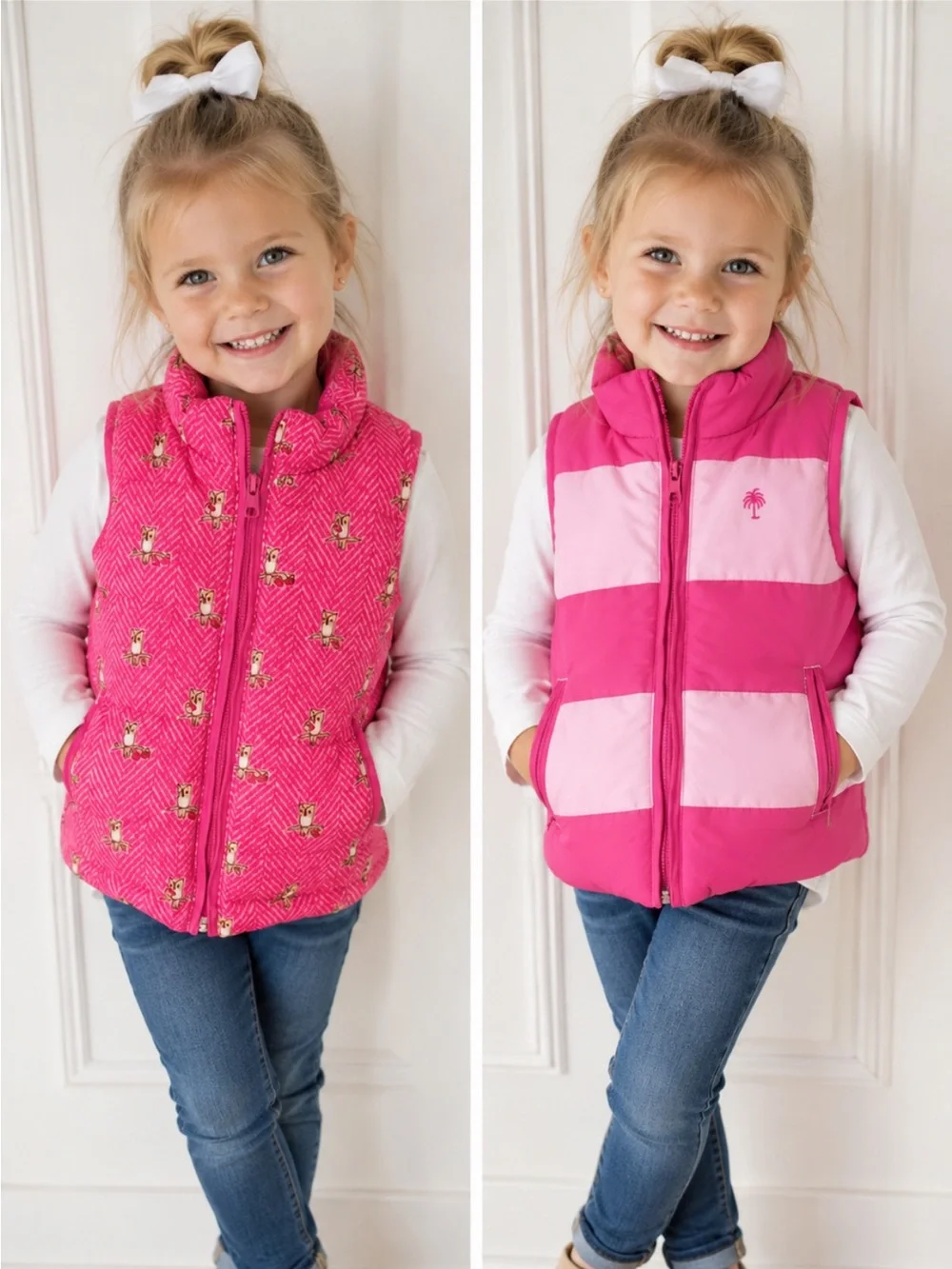 Lilly Pulitzer Girls Reversible Puffer Vest Pink Owl Print Stripe 39328